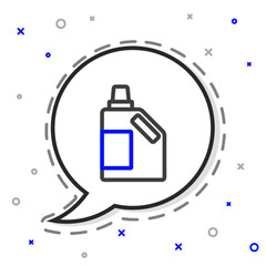 Line Plastic bottle for laundry detergent, bleach, dishwashing liquid or another cleaning agent icon isolated on white background. Colorful outline concept. Vector