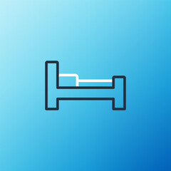 Line Hotel room bed icon isolated on blue background. Colorful outline concept. Vector