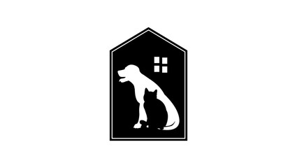 Dog Cat Pet House, black isolated silhouette