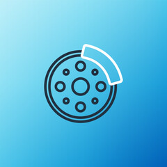 Line Bicycle brake disc icon isolated on blue background. Colorful outline concept. Vector