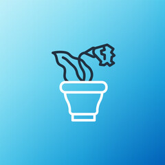Line Flower in pot icon isolated on blue background. Plant growing in a pot. Potted plant sign. Colorful outline concept. Vector