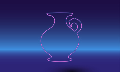 Neon antique vase symbol on a gradient blue background. The isolated symbol is located in the bottom center. Gradient blue with light blue skyline