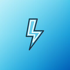 Line Lightning bolt icon isolated on blue background. Flash sign. Charge flash icon. Thunder bolt. Lighting strike. Colorful outline concept. Vector
