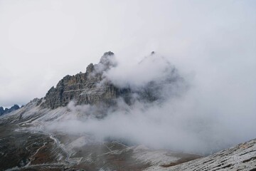 Landscape view of the misty rocks