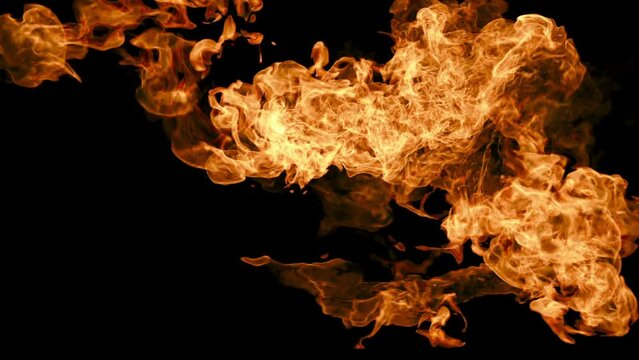 3d animation, abstract burning fire video, orange flame isolated on black background