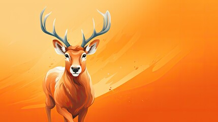  a picture of a deer with antlers on it's head, standing in front of an orange background with a splash of water on the left side of the image.  generative ai