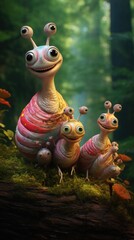 Naklejka premium A group of snails sitting on top of a log