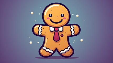  a cartoon ginger with a tie on and snow flakes around it's neck and chest, standing in front of a purple background with snow flakes and bubbles.  generative ai