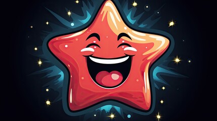  a red star with a happy face on a black background with a star burst around it's edges and stars around it, all around it's edges.  generative ai