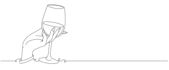 Fototapeta na wymiar hand holding a wine glass line art style vector illustration