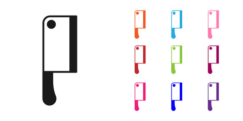 Black Meat chopper icon isolated on white background. Kitchen knife for meat. Butcher knife. Set icons colorful. Vector