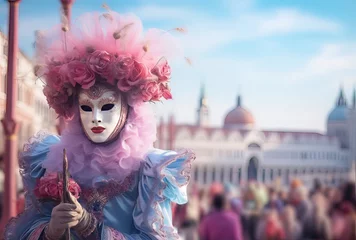 Poster typical venetian costume during carnival with san marco square in the background © Jaume Pera