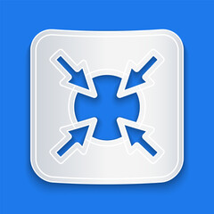 Paper cut Target financial goal concept icon isolated on blue background. Symbolic goals achievement, success. Paper art style. Vector