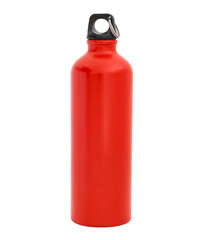 Red aluminum bottle with black sports water bottle with black cap isolated