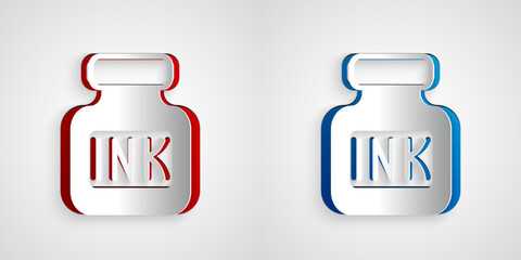 Paper cut Inkwell icon isolated on grey background. Paper art style. Vector