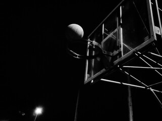 Basketball hitting the hoop