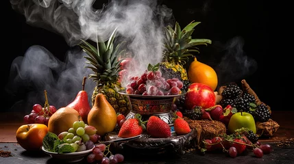Fotobehang Tobacco fruits for hookah, hookah. The concept of fruit tobacco for hookah. Generative AI © Anna