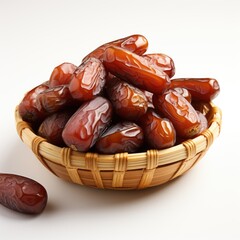 A bowl of dates on a white surface