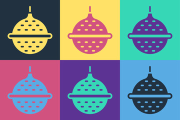 Pop art Ball tea strainer icon isolated on color background. Vector