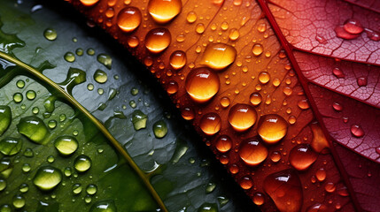 Close up of leaf with water droplet, nature macro photography concept