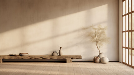 Minimalistic light background, wabi sabi style