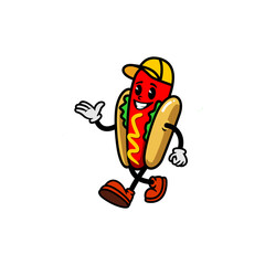 vector hotdog cartoon on white background, use for food mascot or illustration and logo