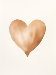 Drawing of a Heart in light brown Watercolors on a white Background. Romantic Template with Copy Space