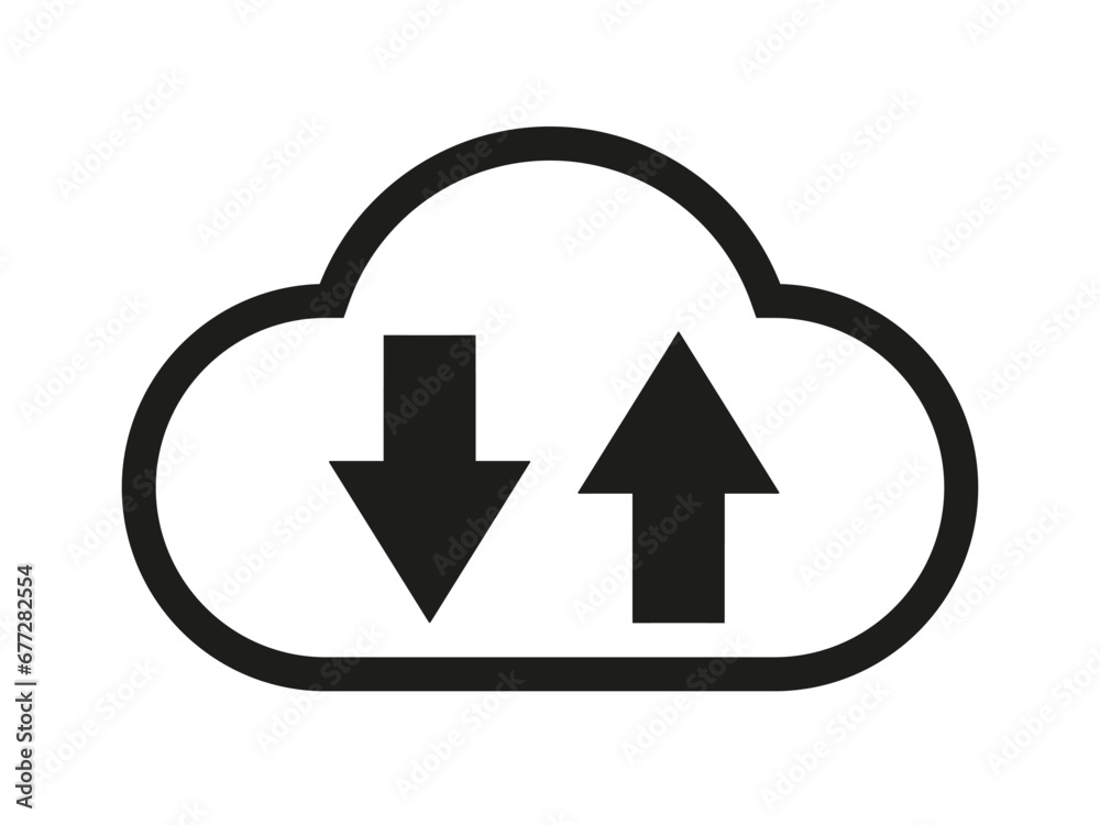 Poster Cloud download and upload icon. Cloud with arrow up and down simple sign - stock vector