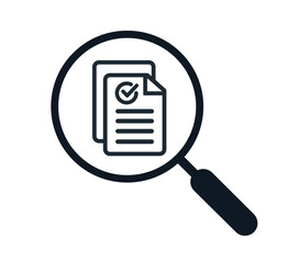 Magnifying glass focus on quality document, business evaluation process, document flow auditing, evaluating efficiency and quality document management - stock vector