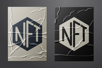 White NFT Digital crypto art icon isolated on crumpled paper background. Non fungible token. Paper art style. Vector