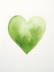 Drawing of a Heart in light green Watercolors on a white Background. Romantic Template with Copy Space