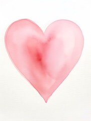 Drawing of a Heart in light pink Watercolors on a white Background. Romantic Template with Copy Space
