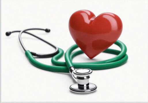 A white background with a doctor's stethoscope and a heart, symbolizing love and care in healthcare