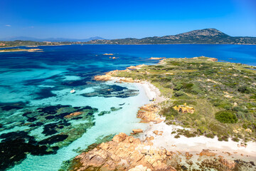 Drone view over Isola Piana island, Olbia area, Sardinia, Italy