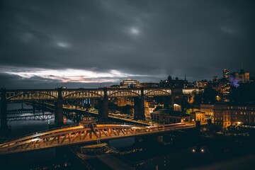 Fototapeta premium Beautiful shot of the Tyne Bridge, on a cloudy night in Newcastle, Gateshead Council
