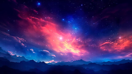 Naklejka premium gradient backdrop reminiscent of a cosmic twilight, where the dark expanse of space gradually blends into the radiant colors of distant stars.