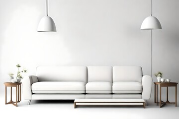 White sofa or couch with side tables on a white background. - obrazy, fototapety, plakaty