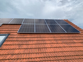 Close up of solar panels on roof home