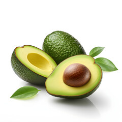 avocado with leaves on a white background, a group of vegetables with leaves.