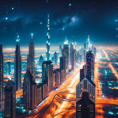 Dubai city skyline at night