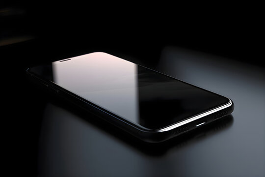 Smartphone with blank screen on black background. close up.