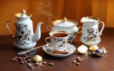 Sweets on the background of coffee still life
