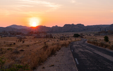 beautiful sunset in Isalo National park in Madagascar