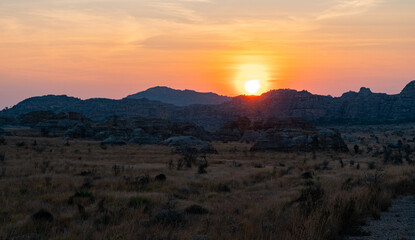 beautiful sunset in Isalo National park in Madagascar