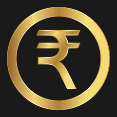 Gold icon of Indian rupee Concept of internet currency