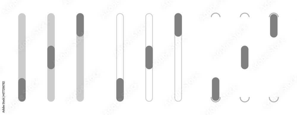 Aufkleber Scrollbar set, scroll bars isolated, scroll bar slider, progress down and up, UI design button icons for interface, interaction technique or widget for scrolling. Navigation element. Frontend control