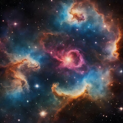 Fototapeta premium Colorful space galaxy nebula. Magenta, orange and blue Starry night cosmos. Universe science astronomy. Supernova background wallpaper. Generated with AI