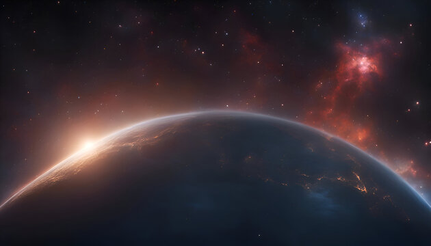 View of the planet Earth from space during a sunrise 3D rendering