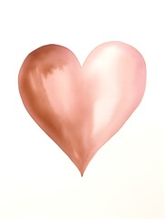 Drawing of a Heart in rose gold Watercolors on a white Background. Romantic Template with Copy Space