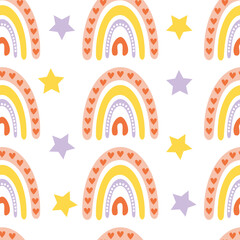 Obraz premium Cute kids background with rainbow and star. Seamless pattern with pastel colors.